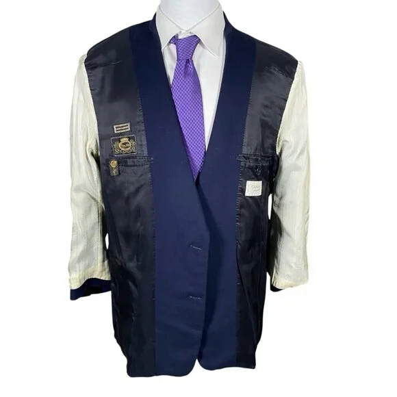 Canali Loro Piana Wool & Cashmere Navy Blazer 46R 46L Crest Buttons Sport Coat